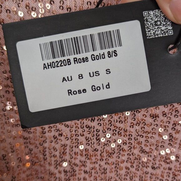 Angel Biba | Rose Gold High Slit Sequin Maxi Dress NWT Size s - Picture 6 of 7